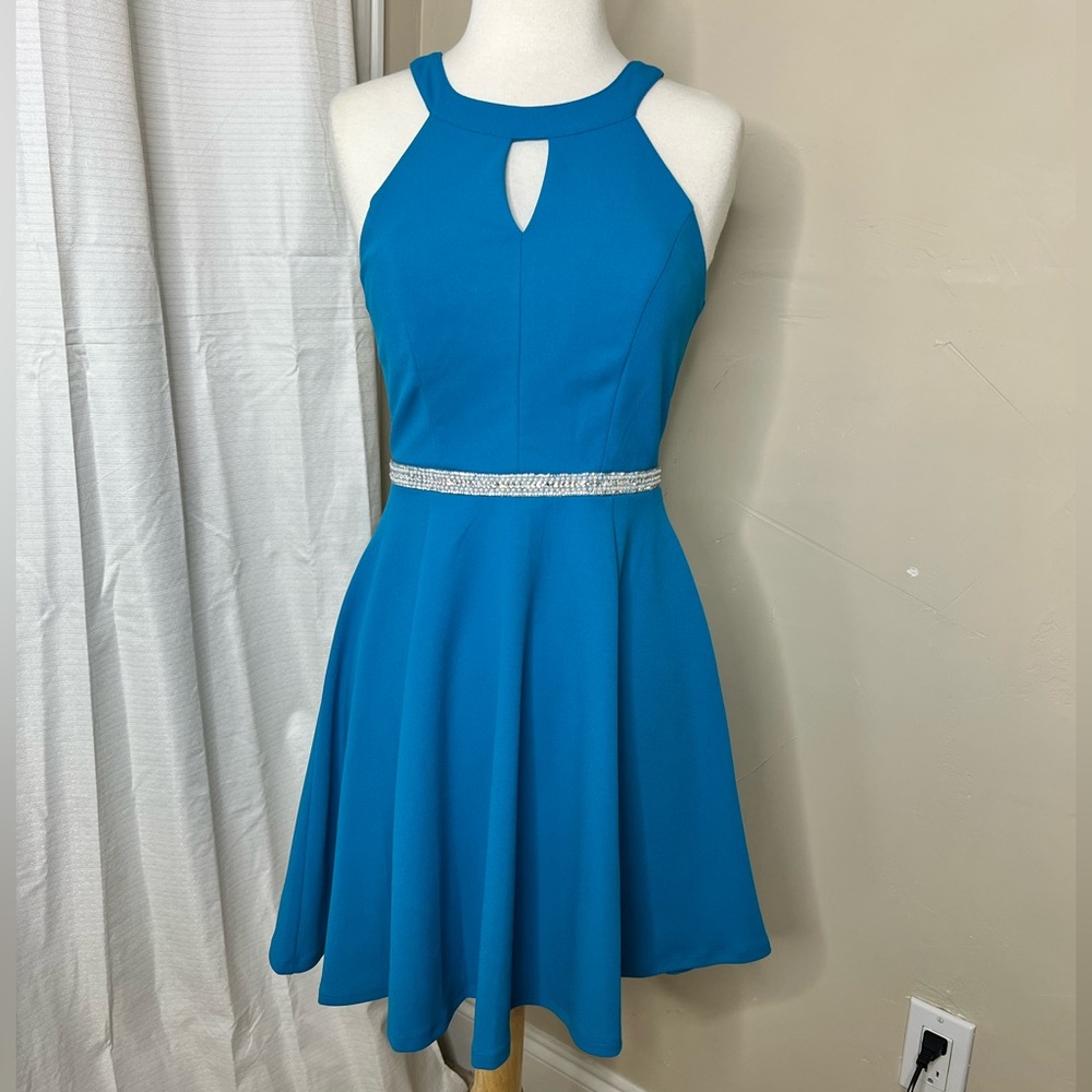 Honey and Rosie Size Small Blue dress Flare A-Line Sparkle belt